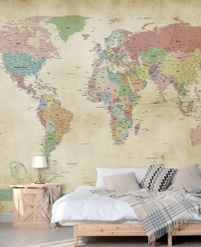 wereldkaart muurschildering met steden wereldkaart muurschildering met steden