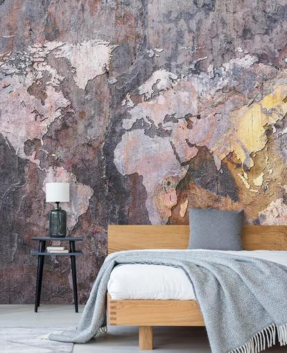 world map on stone wallpaper mural