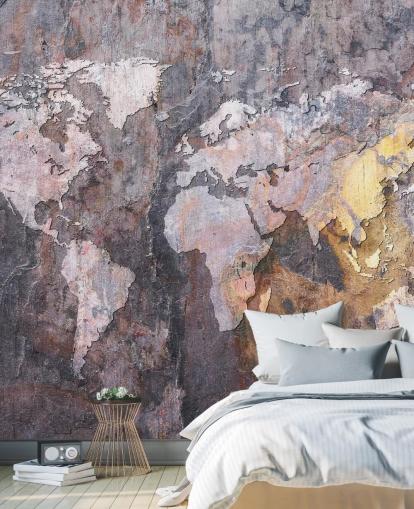 world map on stone wallpaper mural