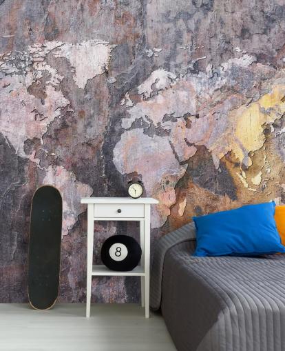 carta da parati murale con mappa del mondo su pietra