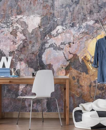 world map on stone wallpaper mural