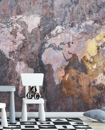 world map on stone wallpaper mural