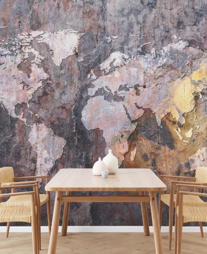 world map on stone wallpaper mural