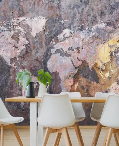 world map on stone wallpaper mural