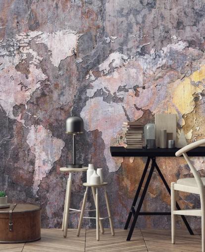 mural de papel pintado de piedra con mapa del mundo