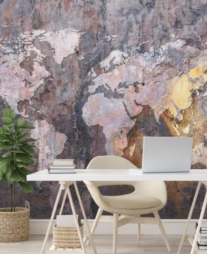 mural de papel pintado de piedra con mapa del mundo