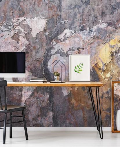 world map on stone wallpaper mural