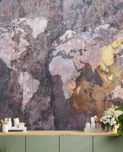mural de papel pintado de piedra con mapa del mundo