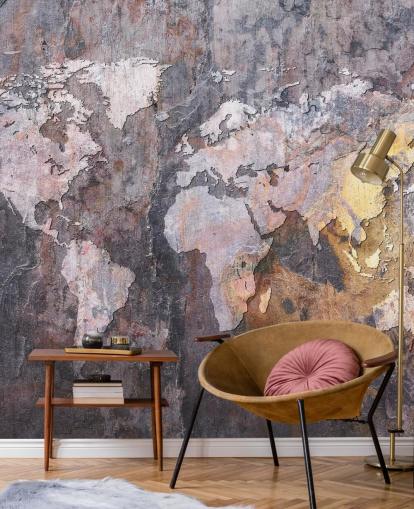 carta da parati murale con mappa del mondo su pietra