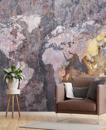 carta da parati murale con mappa del mondo su pietra