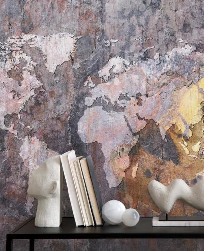 world map on stone wallpaper mural