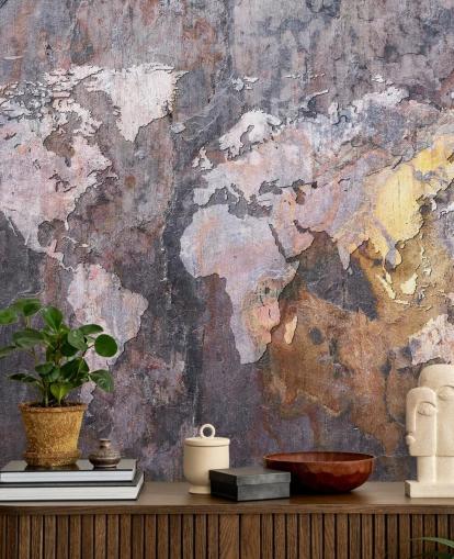 carta da parati murale con mappa del mondo su pietra