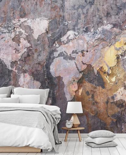 carta da parati murale con mappa del mondo su pietra
