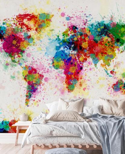 colorful world map wallpaper mural