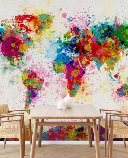 fargerikt verdenskart tapet veggmaleri