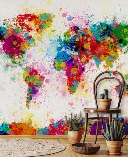 colourful world map wallpaper mural