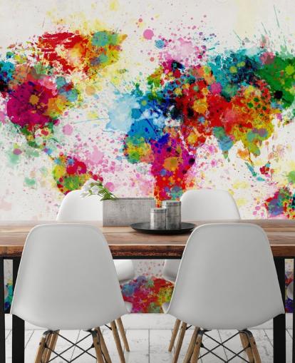 farbenfrohes Tapeten-Wandbild mit Weltkarte farbenfrohes Tapeten-Wandbild mit Weltkarte