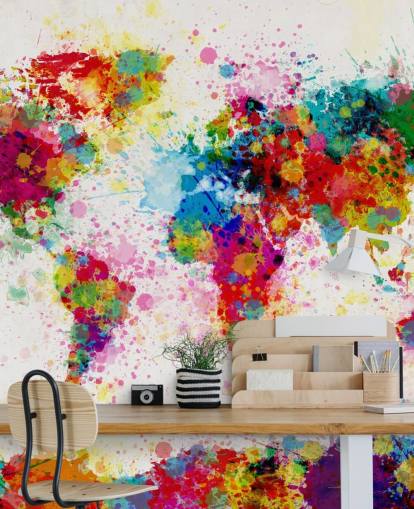colourful world map wallpaper mural