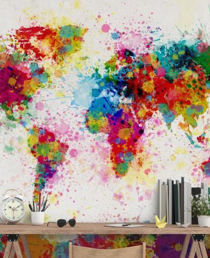 colourful world map wallpaper mural