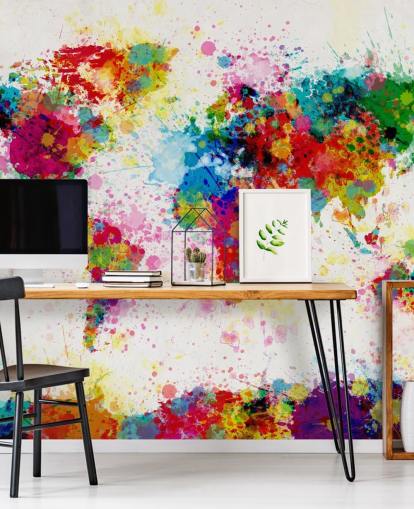 farbenfrohes Tapeten-Wandbild mit Weltkarte