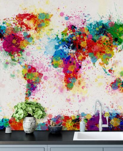 colorido mural de papel pintado con mapa del mundo