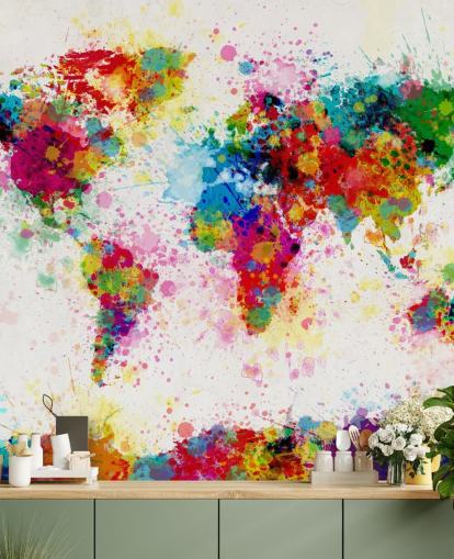 colorful world map wallpaper mural
