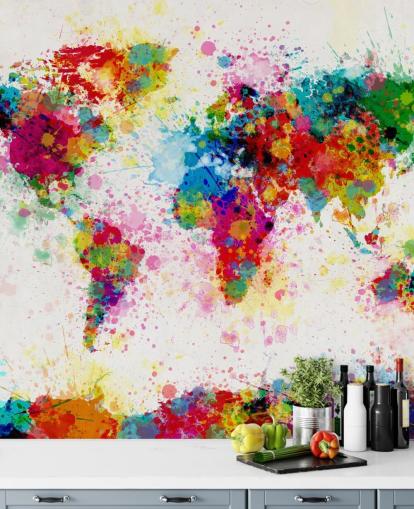 colourful world map wallpaper mural