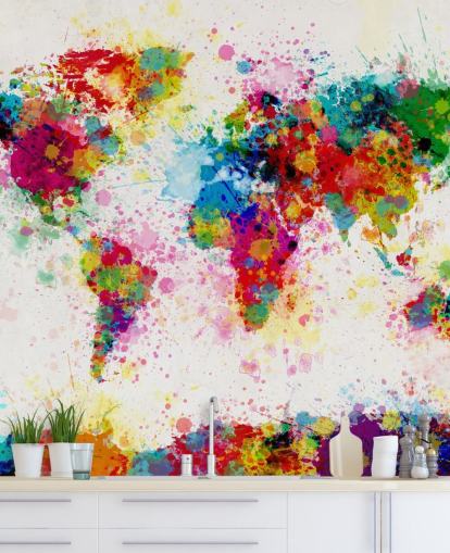 colorful world map wallpaper mural