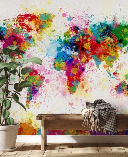 colorido mural de papel pintado con mapa del mundo