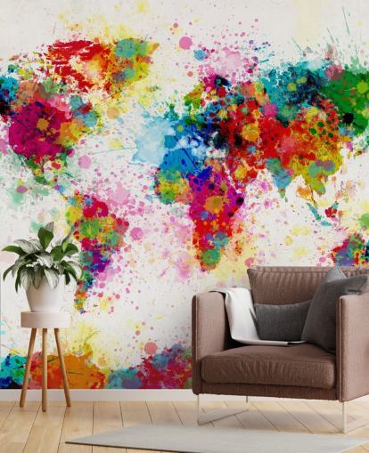 colourful world map wallpaper mural