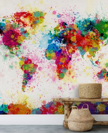 mural de papel de parede colorido do mapa do mundo