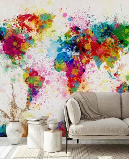 carta da parati murale con mappa del mondo colorata