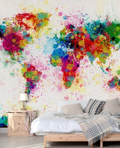 farbenfrohes Tapeten-Wandbild mit Weltkarte