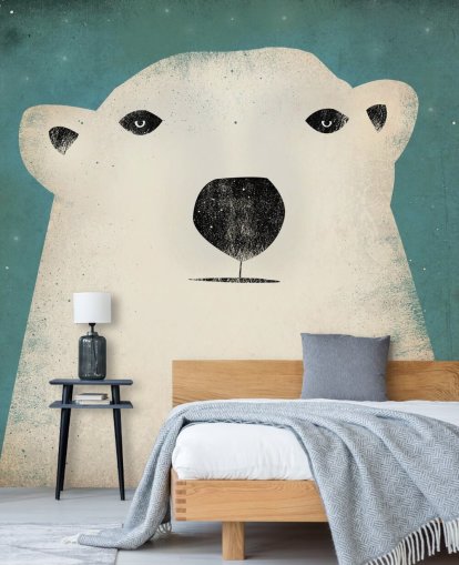 Grumpy Polar Bear Face Cartoon Wall Mural