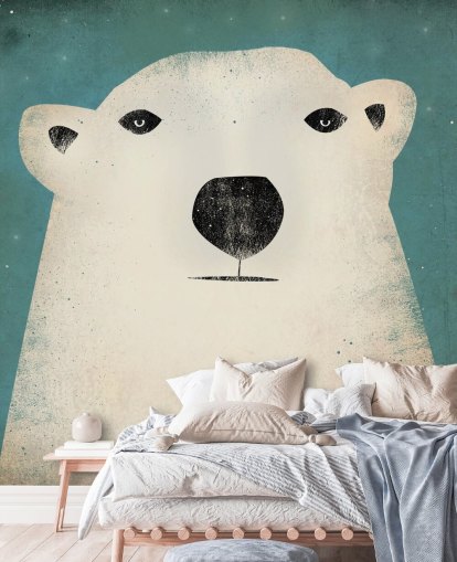 Grumpy Polar Bear Face Cartoon Wall Mural