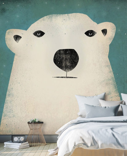 Mural de pared de dibujos animados de cara de oso polar gruñón Mural de pared de dibujos animados de cara de oso polar gruñón
