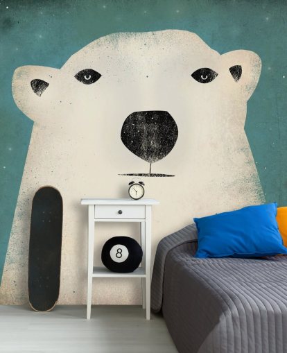 Grumpy Polar Bear Face Cartoon Wall Mural