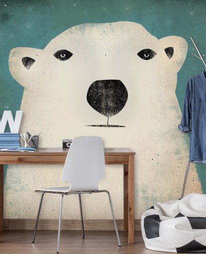 Grumpy Polar Bear Face Cartoon Seinämaalaus