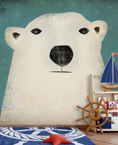 Mural de parede de desenho animado de cara de urso polar mal-humor