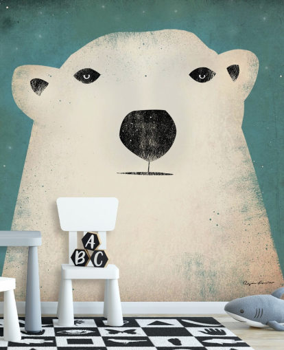 Mural de pared de dibujos animados de cara de oso polar gruñón