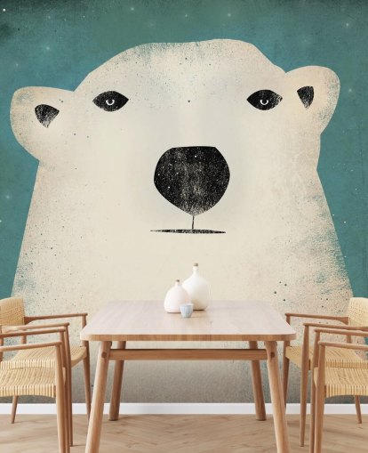 Mural de parede de desenho animado de cara de urso polar mal-humor