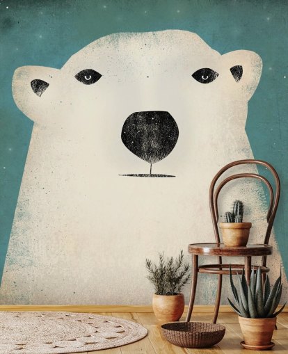Decorazione murale con muso di orso polare scontroso