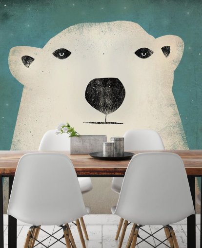 Grumpy Polar Bear Face Cartoon Muurschildering