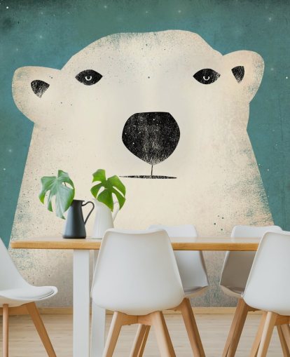 Mural de parede de desenho animado de cara de urso polar mal-humor