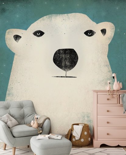 Mural de pared de dibujos animados de cara de oso polar gruñón