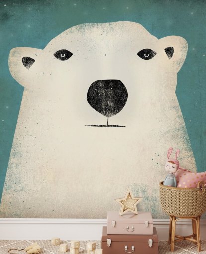 Grumpy Polar Bear Face Cartoon Wall Mural