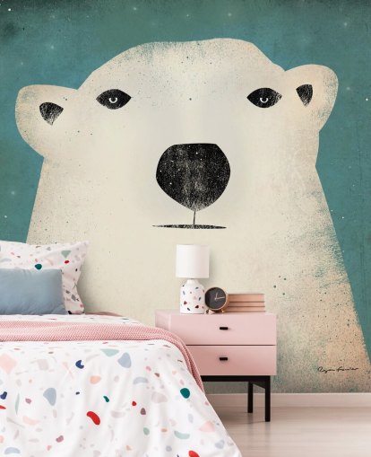 Mural de pared de dibujos animados de cara de oso polar gruñón