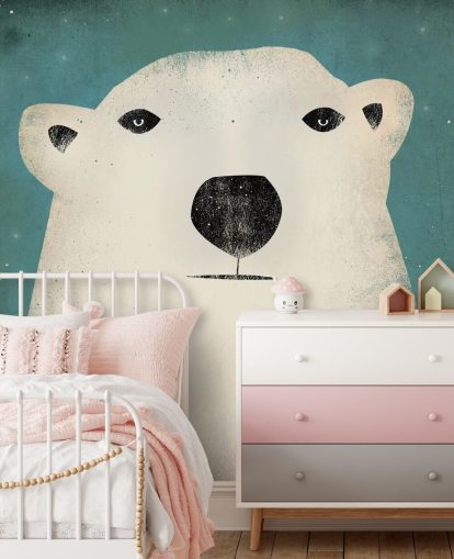 Grumpy Polar Bear Face Cartoon Muurschildering Grumpy Polar Bear Face Cartoon Muurschildering