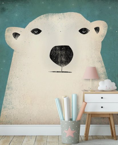Mural de pared de dibujos animados de cara de oso polar gruñón