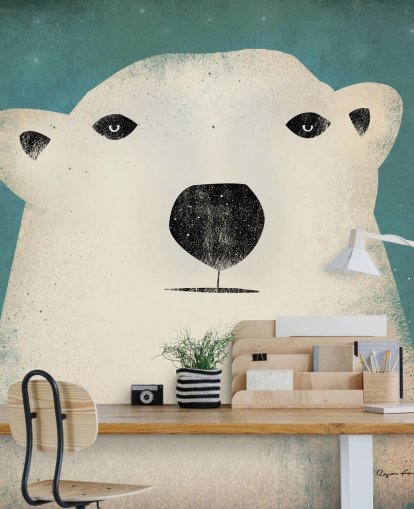 Grumpy Polar Bear Face Cartoon Wall Mural
